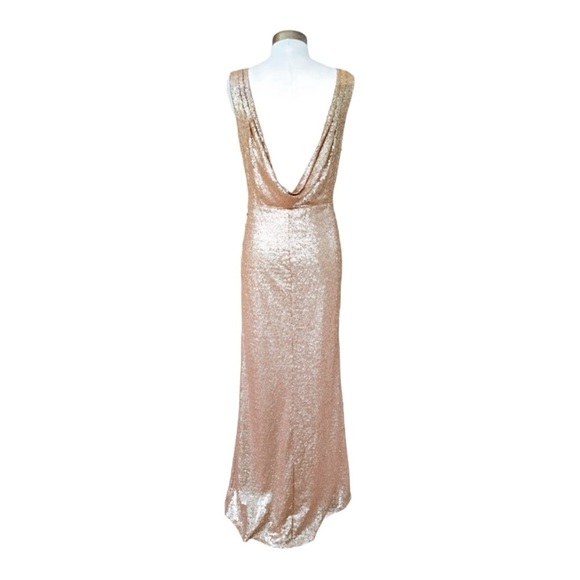 LULU'S Rose Gold Sequin Open Back High Neck Formal Maxi Dress XS - Picture 6 of 9